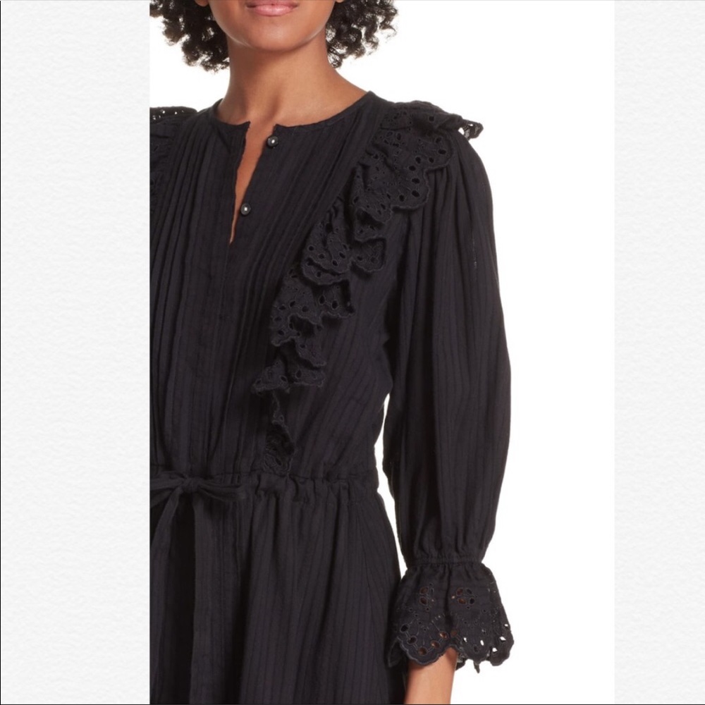 LA VIE REBECCA TAYLOR BLACK SATIN STRIPE DOBBY DRESS SIZE MEDIUM 💯 COTTON EUC - Picture 5 of 16